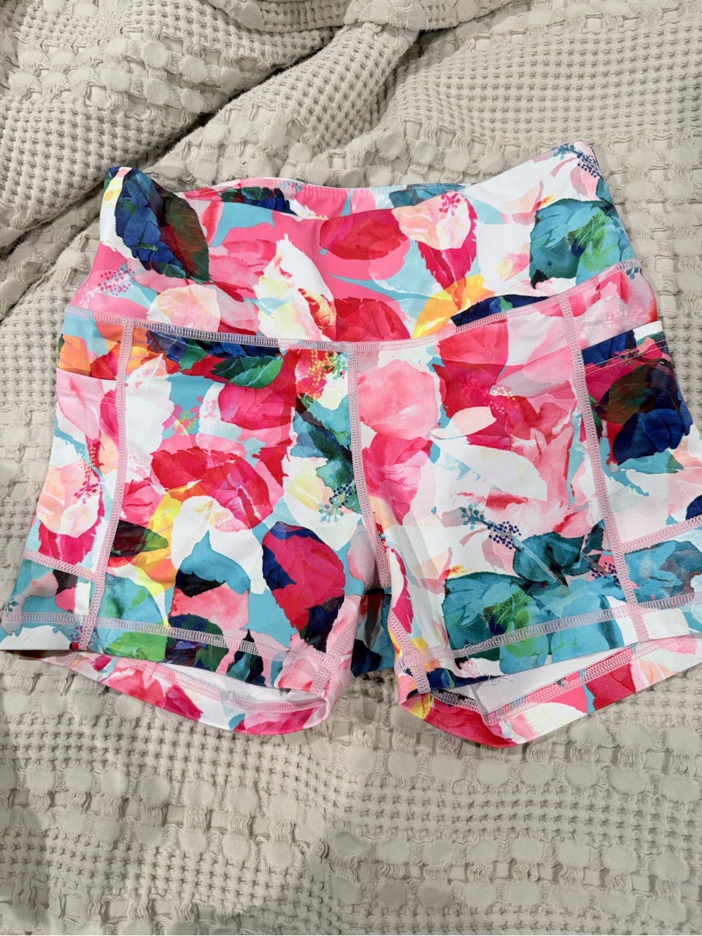High-Waist Zyia Light N Tight  Floral Pink Shorts for Women